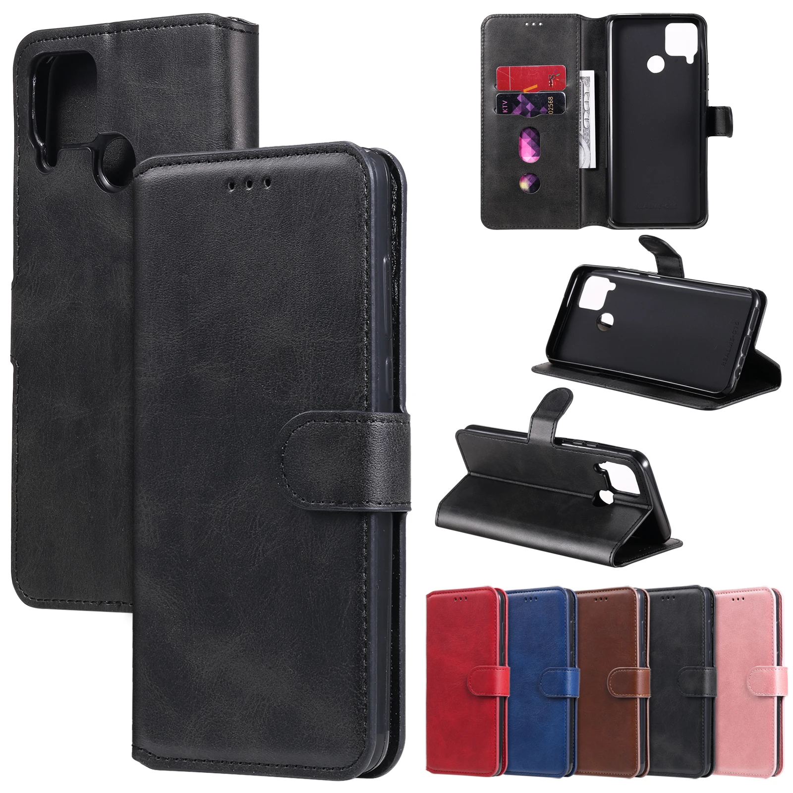Case For OPPO A53 Realme Narzo 20 Pro Phone PU Leather Silicon flip book wallet Cover On 7 6 C15 C12 case | Мобильные телефоны и