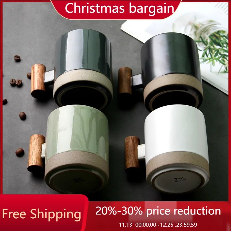 Household Mug Wooden Handle Ceramic Water Cup Coffee Creative Personality Breakfast Milk Oatmeal | Дом и сад