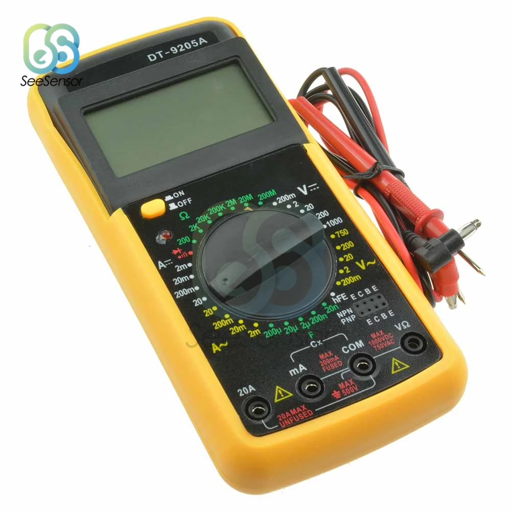 DT9205A Professional LCD Digital Multimeter Electric Handheld Ammeter Voltmeter Resistance Capacitance Tester AC DC
DT9205A Professional LCD Digital Multimeter Electric Handheld Ammeter Voltmeter Resistance Capacitance Tester AC DC