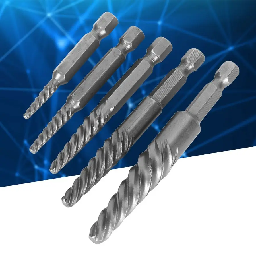 5Pcs Electric Screw Extractor Drill Bit Set Hex Handle Electric Stripped Removal Tool
5Pcs Electric Screw Extractor Drill Bit Set Hex Handle Electric Stripped Removal Tool