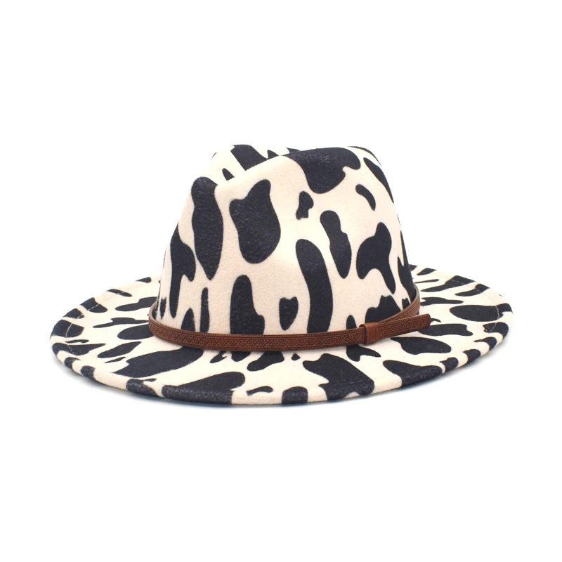 FUODRAO New Autumn Winter Cow Print Fedoras Hats Women Wool Felt Jazz Caps Men Wide Brim Gentleman Elegant Chapeau Femme NN15
FUODRAO New Autumn Winter Cow Print Fedoras Hats Women Wool Felt Jazz Caps Men Wide Brim Gentleman Elegant Chapeau Femme NN15