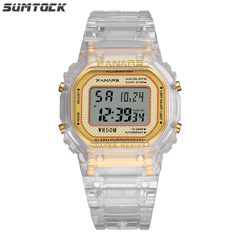 SUMTOCK Transparent Electronic Watch Men Women 50m Diving Waterproof Night Light Alarm Multi-function Watch 2019 erkek kol saati
SUMTOCK Transparent Electronic Watch Men Women 50m Diving Waterproof Night Light Alarm Multi-function Watch 2019 erkek kol saati