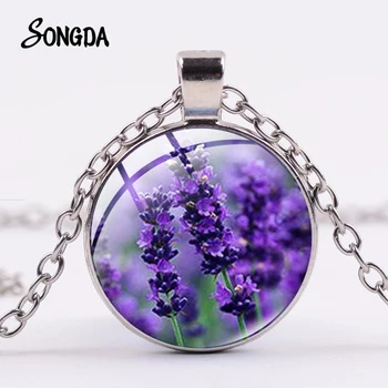 Beautiful Lavender Bloom Branch Necklace Purple Flower Field Patterns Glass Round Pendant Charm Female Hopeful Necklaces
Beautiful Lavender Bloom Branch Necklace Purple Flower Field Patterns Glass Round Pendant Charm Female Hopeful Necklaces