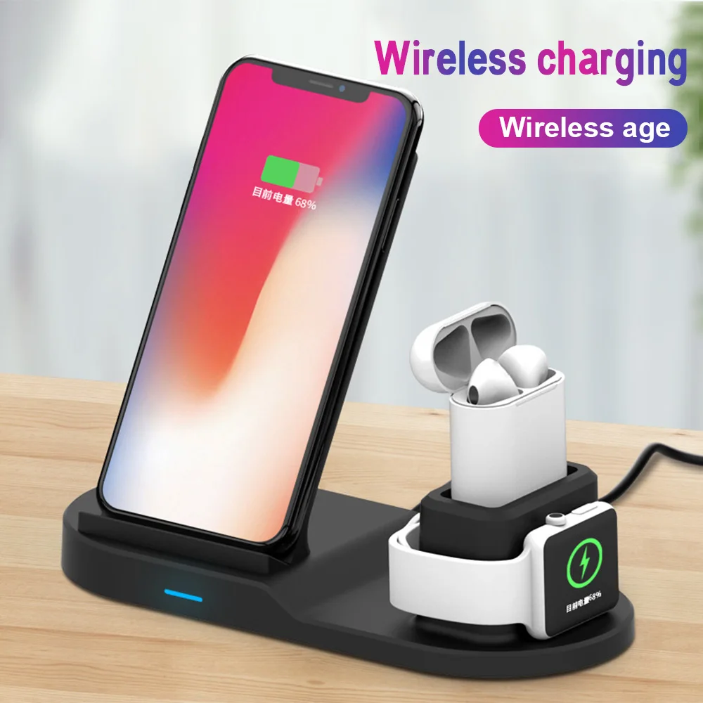

3in1 Qi Wireless Fast Charger Dock Stand For Apple Watch 2 3 4 Airpods iPhone X Xs Chargeur sans fil Smart Phone