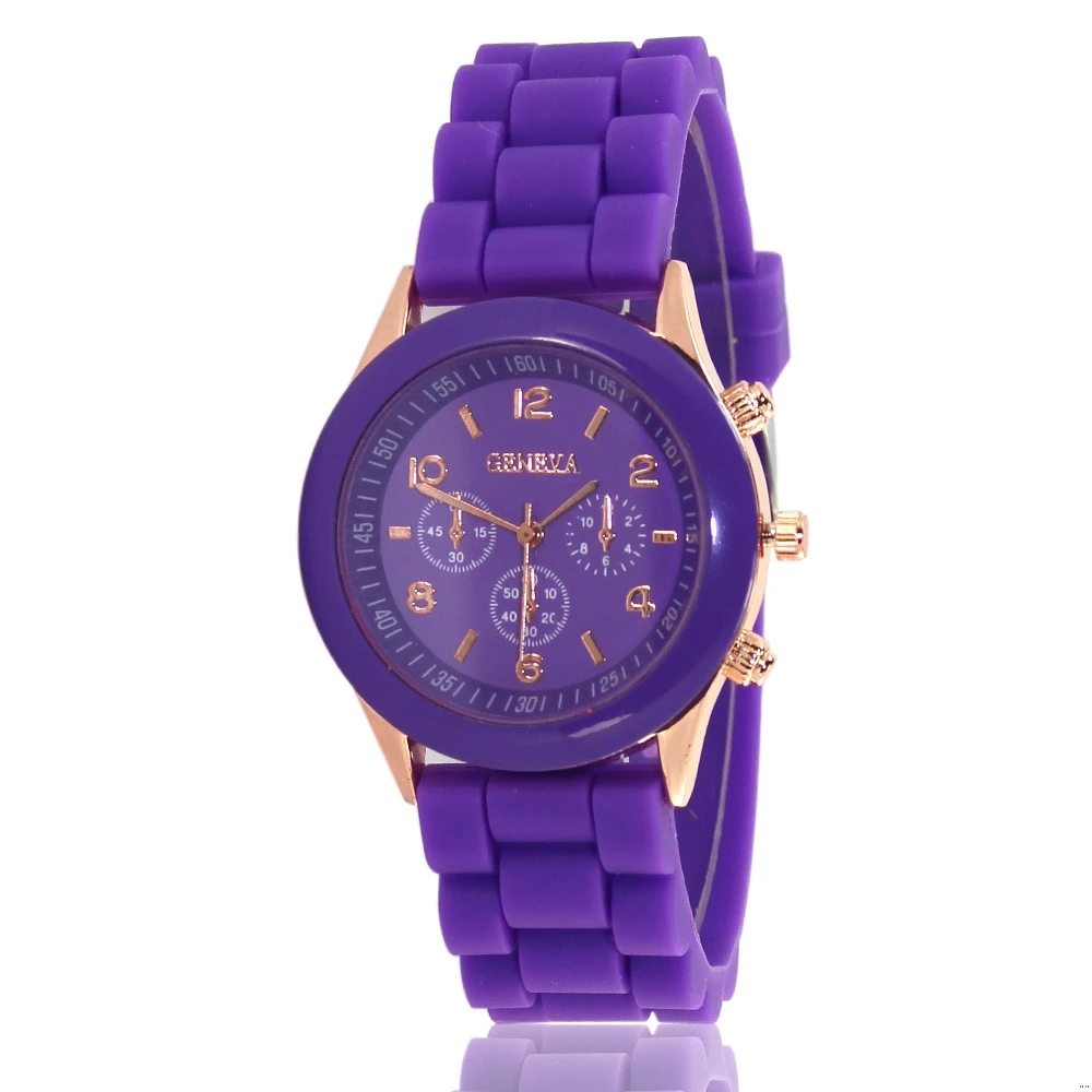 Модные детские кварцевые часы Geneva женские фиолетовые силиконовые на ремешке с