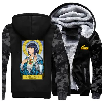 

Saint Mia Pulp Fiction Movie Virgin Mary Camo Men's Sweatshirts Vintage Fashion Warmer Hooded 2019 Autumn Winter Jackets