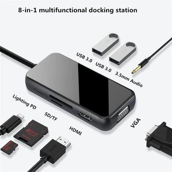 USB C Hub 8 in 1 Docking station Type C to Hdmi VGA USB 3.0 Audio Lighting PD Adapter For iPhone iPad Hub Hdmi
USB C Hub 8 in 1 Docking station Type C to Hdmi VGA USB 3.0 Audio Lighting PD Adapter For iPhone iPad Hub Hdmi