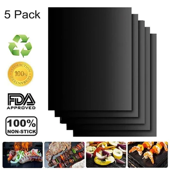 

40x33cm 5pcs/set Reusable Non-stick BBQ Grill Mat 0.2mm Thick PTFE Barbecue Baking Liners Teflon Cook Pad Microwave Oven Tool