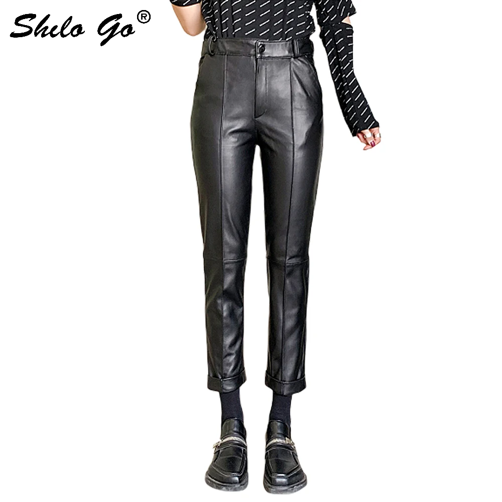 Genuine Leather Pants Minimalist Button Front Sheepskin Pencil Pants Women Autumn Winter Casual Solid Office Lady Trousers Black
Genuine Leather Pants Minimalist Button Front Sheepskin Pencil Pants Women Autumn Winter Casual Solid Office Lady Trousers Black