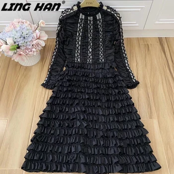 LING HAN Autumn Women Tiered Ruffles Vintage Black Midi Dress Women Elegant Ruched Long Sleeve Party Ball Gown Dresses
LING HAN Autumn Women Tiered Ruffles Vintage Black Midi Dress Women Elegant Ruched Long Sleeve Party Ball Gown Dresses