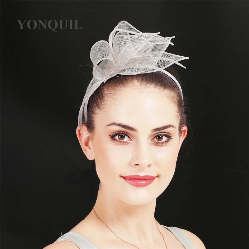 

Elegant Women Wedding Headband White Fascinators Hair Accessories For Ladies Mesh Headwear Cocktail Race Headdress Church Lady