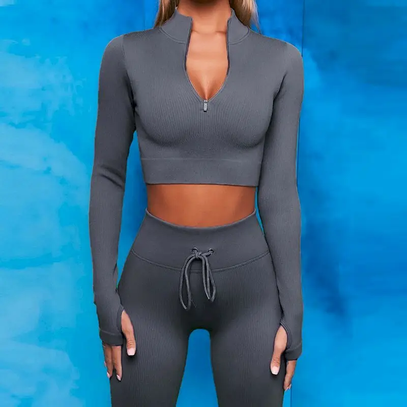 Two Piece Set Women Gym Clothing Zipper Long Sleeve Yoga Suit Running Vertical Stripe Belted Sports Pants Workout Exercise Home
Two Piece Set Women Gym Clothing Zipper Long Sleeve Yoga Suit Running Vertical Stripe Belted Sports Pants Workout Exercise Home