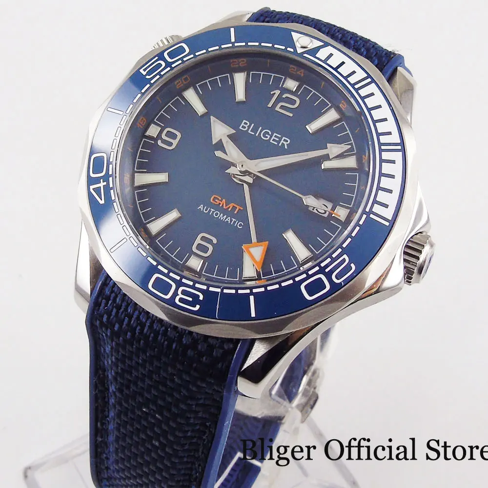 New Blue Brand Self Winding Men Watch Automatic GMT Hand Ceramic Bezel Rubber Strap
New Blue Brand Self Winding Men Watch Automatic GMT Hand Ceramic Bezel Rubber Strap