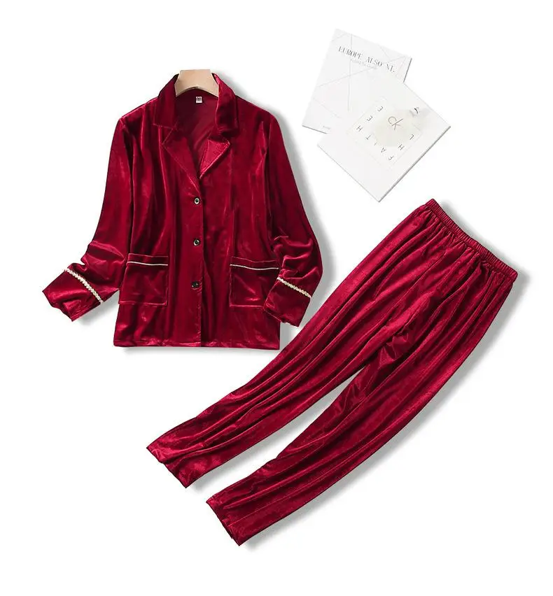 Waliicorners 2PCS Sleepwear Thick Warm Pajamas Set Soft Home Clothes Lounge Nightwear Female Solid Velvet Pyjama Lingerie Suit 14 H76aecf9e9315488ebc76a26ba0ffb7a6t