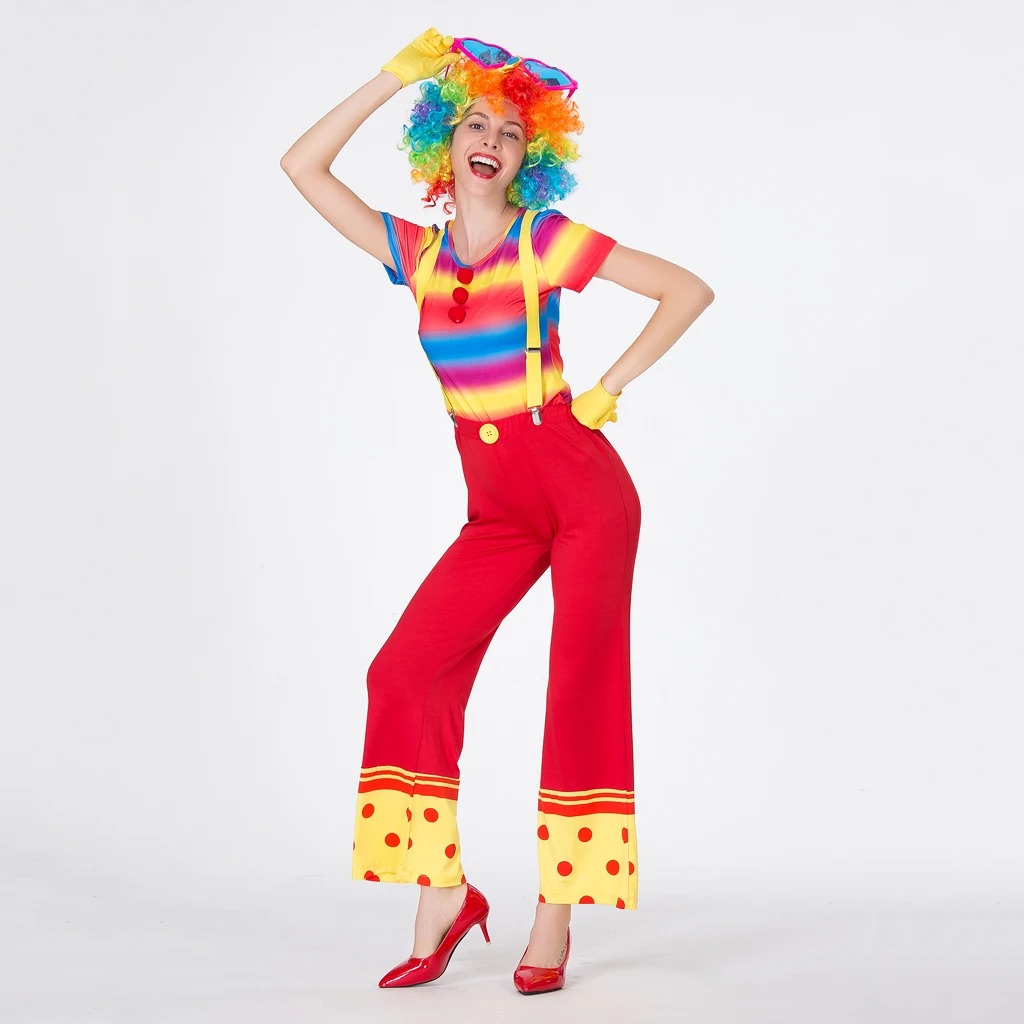 Adults Ladies Funny Clown Joker Costume Circus Party Dress Up 5 Pieces Outfit Adults Ladies Funny Clown Joker Costume Circus Party Dress Up 5 Pieces Outfit