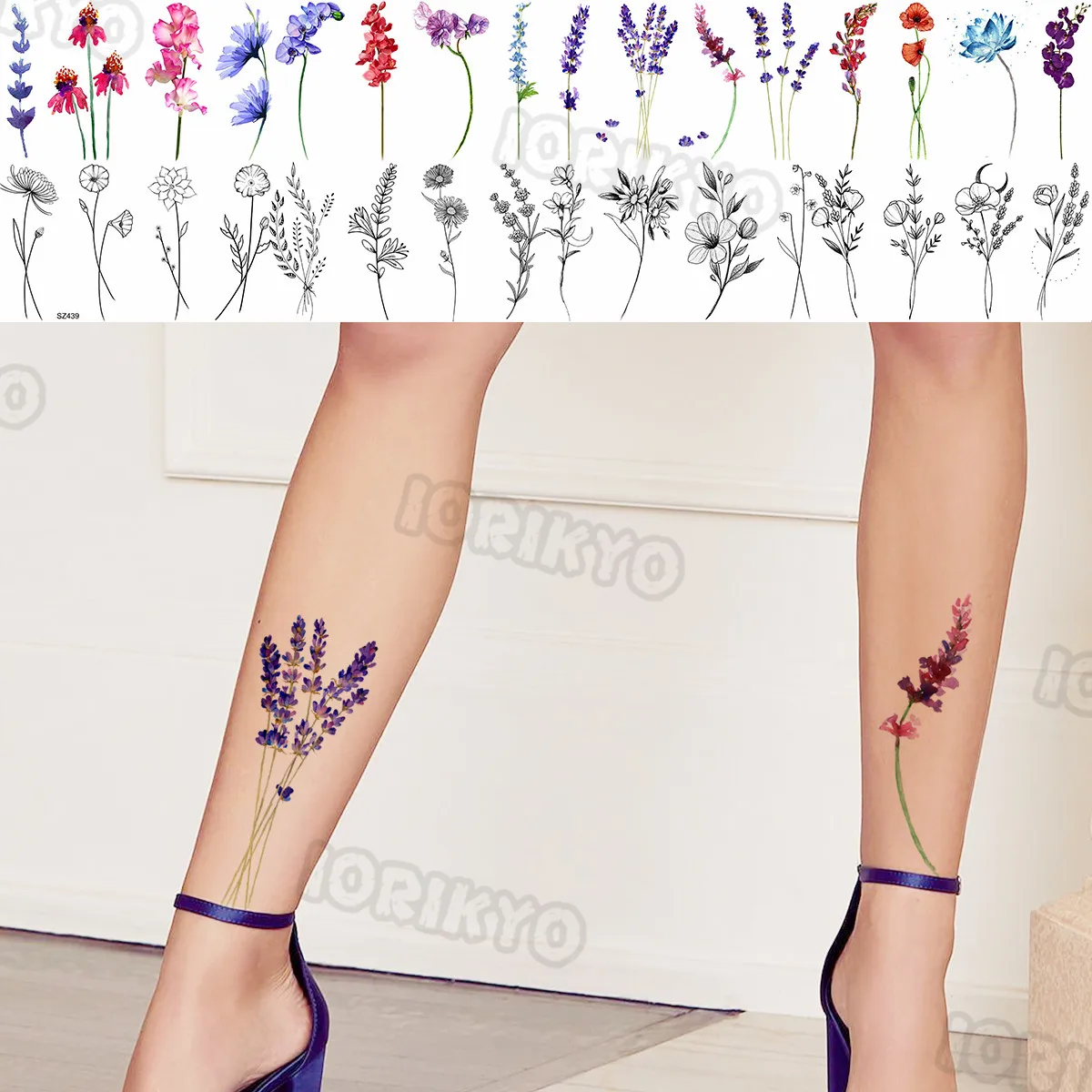 

Watercolor Flower Lavender Small Temporary Tattoos For Women Girls Realistic Plum Fake Tattoo Sticker Sexy Leg Arm Tatoos DIY