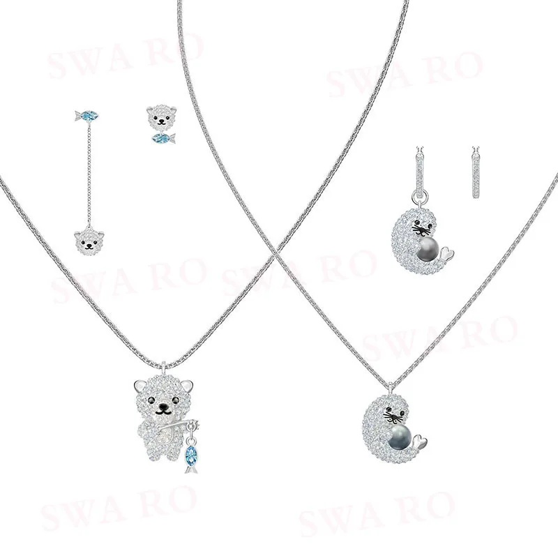 

SWA RO 2019 Winter Fashion New Polar Set White Gold Cute Charming Seal. Polar Bear Pattern Crystal Give Lovers the Best Gift