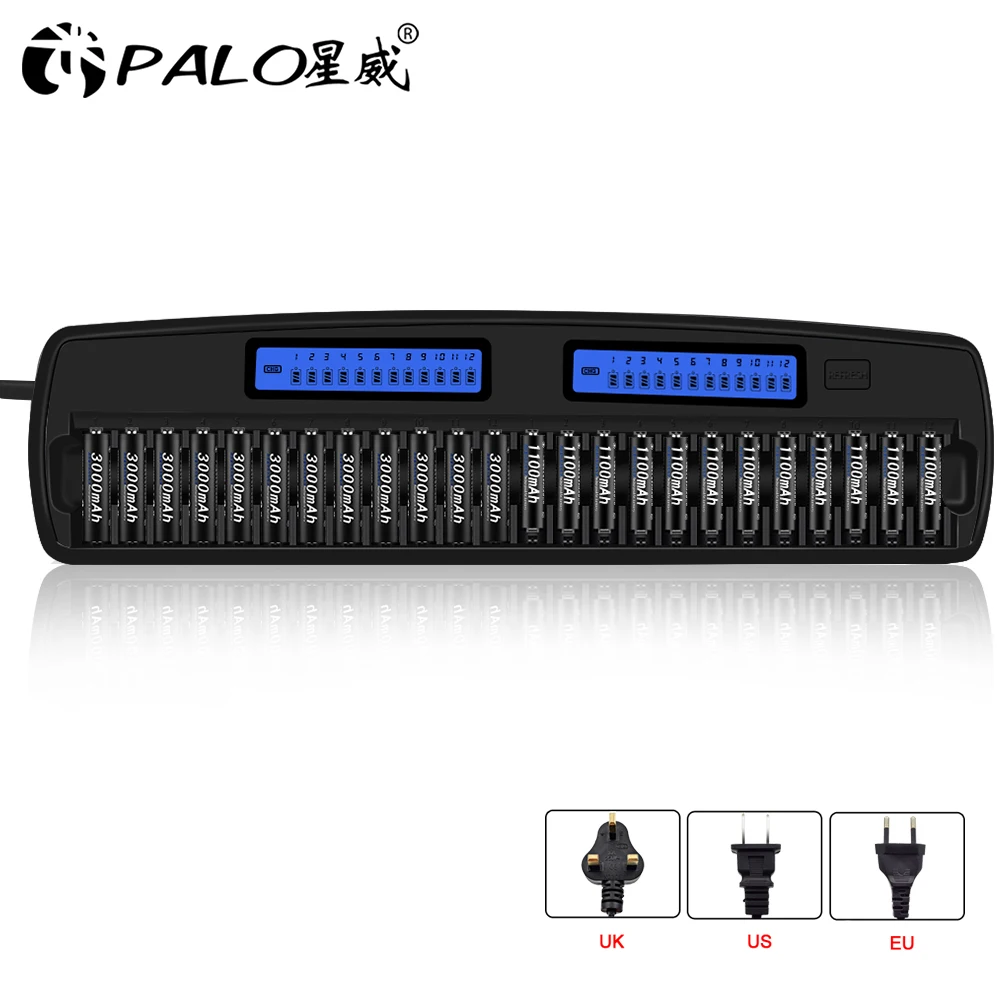 

PALO 24 Slot 1.2V Ni-Mh nicd AA AAA Battery Charger LCD Display Quick charge discharge AA AAA rechargeable battery KTV dedicated