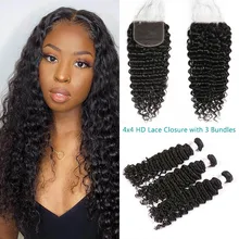 Deep Wave Bundles With Closure HD Lace Human Hair Closure with 3 Bundles Brazilian Hair Water Wave Bundles Remy Hair Extension
Deep Wave Bundles With Closure HD Lace Human Hair Closure with 3 Bundles Brazilian Hair Water Wave Bundles Remy Hair Extension