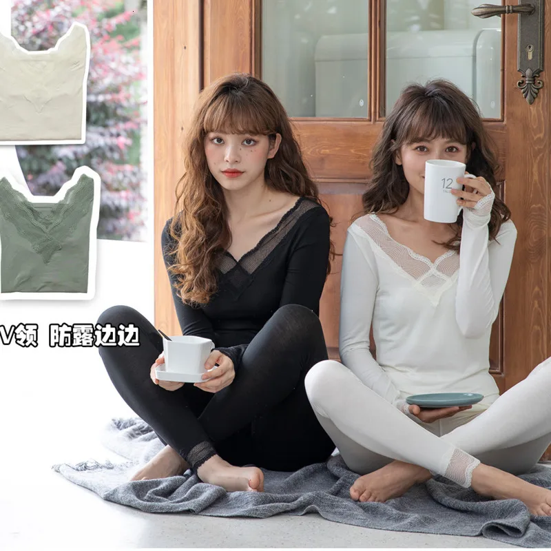 SP&CITY Japanese Solid Lace Edge Sexy Women Thermal Shirt Set Deep V Design Keep Warm Underwear Suit Ladies Thermal Womens Vest
SP&CITY Japanese Solid Lace Edge Sexy Women Thermal Shirt Set Deep V Design Keep Warm Underwear Suit Ladies Thermal Womens Vest
