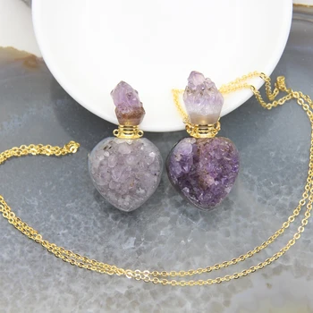 Heart Shape Amethysts Druzy Perfume Bottle Pendants,Plated Gold Chain Quartz Geode Drusy Gems Stone Essential Oil Bottle Charms
Heart Shape Amethysts Druzy Perfume Bottle Pendants,Plated Gold Chain Quartz Geode Drusy Gems Stone Essential Oil Bottle Charms