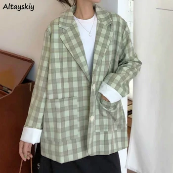 Blazers Women Plaid Single Breasted Simple All-match Long Sleeve Oversize Lady Jackets Korean Style Chic Soft Trendy New Spring
Blazers Women Plaid Single Breasted Simple All-match Long Sleeve Oversize Lady Jackets Korean Style Chic Soft Trendy New Spring
