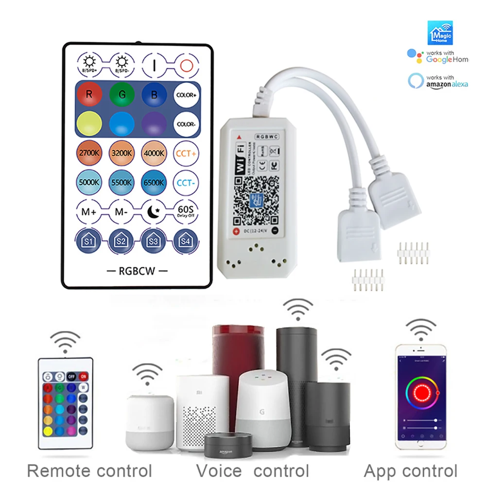 RGBCCT RGBWC WiFi APP Smart Controller 12V-24V With 28key RF Remote Phone App Control For for 5050 RGB+CCT LED Strip | Освещение
