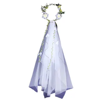 

Women Garland Veil Handmade White Rose Rattan Seaside Bridal Wreath Headdress Wedding Photography Props CORD