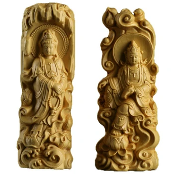 Wooden Crafts Statues Boxwood Buddha Statue Carving Furniture Solid Wood Carvings Handlebars Home Decor Ornaments Buda Sculpture