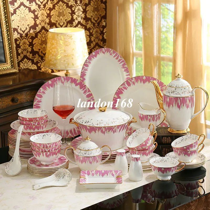 Luxurious Bone china dinnerset 58pcs ceramic western style tableware set Porcelain golden rim coffee cups and saucers set
Luxurious Bone china dinnerset 58pcs ceramic western style tableware set Porcelain golden rim coffee cups and saucers set