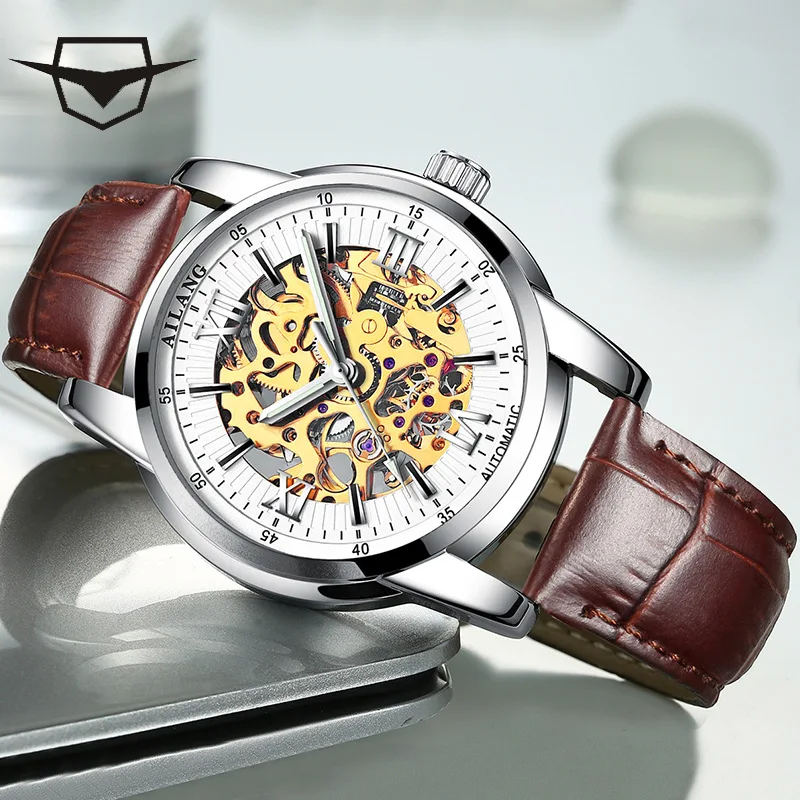 Ailang Man's Automatic Mechanical Method Double-side Hollowing Mechanical Method/belt Gold Man Rome Method
Ailang Man's Automatic Mechanical Method Double-side Hollowing Mechanical Method/belt Gold Man Rome Method