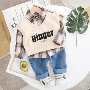 2020 spring new products for children and boys in Korean version plaid shirt long-sleeved vest three-piece fashionable children' 
2020 spring new products for children and boys in Korean version plaid shirt long-sleeved vest three-piece fashionable children'