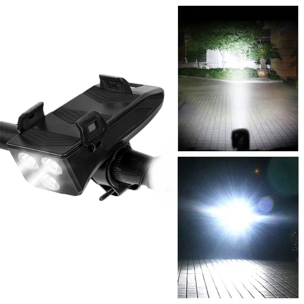 4 In 1 Bicycle Headlight Mobile Phone Holder Bicycle Bell Mobile Power Supply Bicycle Accessories Multifunctional