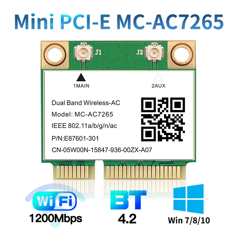 1200Mbps Wireless MC-AC7265 Half Mini PCI-E Wifi Card Bluetooth 4.2 802.11ac Dual Band 2.4G 5Ghz Adapter For Laptop Than 7260HMW
1200Mbps Wireless MC-AC7265 Half Mini PCI-E Wifi Card Bluetooth 4.2 802.11ac Dual Band 2.4G 5Ghz Adapter For Laptop Than 7260HMW
