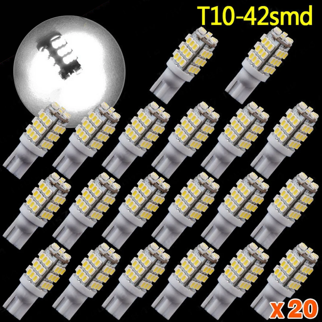 20pcs/set DC 12V T10 42-SMD LED White 6000K Auto Interior Reading Light Backup Reverse Light Bulbs for Car RV Trailer Universal
20pcs/set DC 12V T10 42-SMD LED White 6000K Auto Interior Reading Light Backup Reverse Light Bulbs for Car RV Trailer Universal
