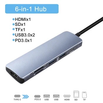 6 in1 USB C Hub Type-C Multi-Port PD Hub with Type C Charging USB C HDMI Port 2 USB 3.0 Ports Hub
6 in1 USB C Hub Type-C Multi-Port PD Hub with Type C Charging USB C HDMI Port 2 USB 3.0 Ports Hub
