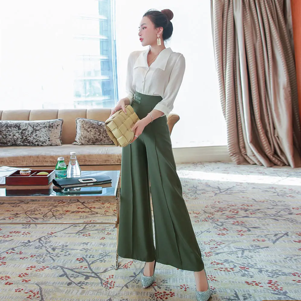 2021 Summer Women's Blouse 2 Pieces Set Elegant Lapel Shirt with High Waist Trousers Office Ladies Wide Leg Pants Suit Set
2021 Summer Women's Blouse 2 Pieces Set Elegant Lapel Shirt with High Waist Trousers Office Ladies Wide Leg Pants Suit Set