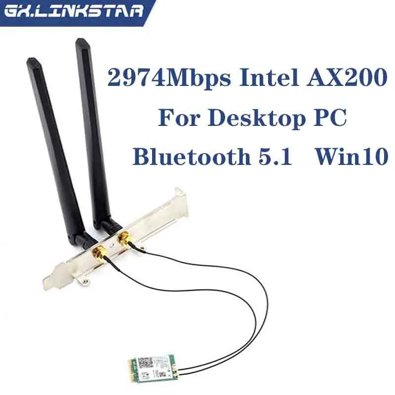 2974Mbps 802.11ax Wi-Fi 6 Desktop Kit Intel AX200 Bluetooth 5.1 Wifi Antenna Card 2.4G/5Ghz MU-MIMO AX200NGW Wifi Adapter For PC
2974Mbps 802.11ax Wi-Fi 6 Desktop Kit Intel AX200 Bluetooth 5.1 Wifi Antenna Card 2.4G/5Ghz MU-MIMO AX200NGW Wifi Adapter For PC