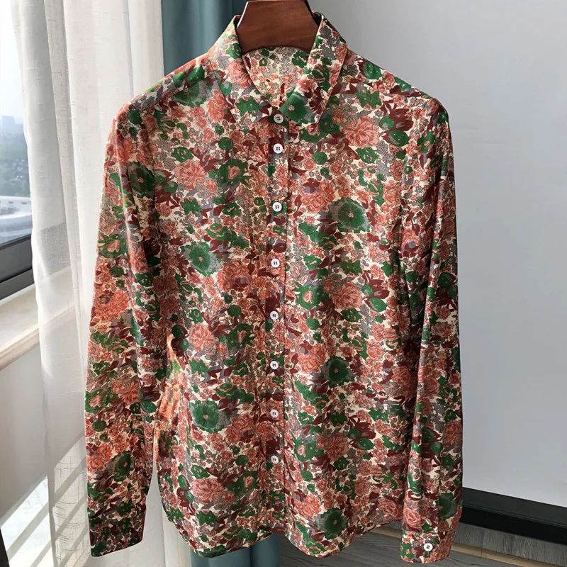 Long Sleeve Turn-down Collar Women Blouse 2020 New Spring Summer Silk and Cotton Flower Print Female Sweet Shirts Tops Long Sleeve Turn-down Collar Women Blouse 2020 New Spring Summer Silk and Cotton Flower Print Female Sweet Shirts Tops