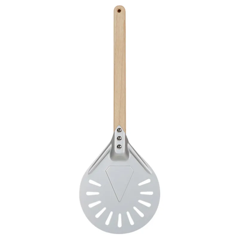 Description Picture 2 of item7 8 9 10 inch Perforated Turning Peel Pizza Shovel Aluminum Pizza Peel Paddle Short Pizza Tool Non Slip wooden Handle