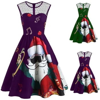 Women Cold Shoulder Lace O-Neck Christmas Santa Claus Print Vintage Dress Elegant A-line Dress Printing Party vestidos#45
Women Cold Shoulder Lace O-Neck Christmas Santa Claus Print Vintage Dress Elegant A-line Dress Printing Party vestidos#45