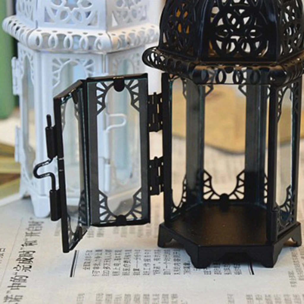 Wrought Iron Glass Wind Light Candle Holder Hanging Lantern Great for Patio Indoor outdoors Events Wedding Party