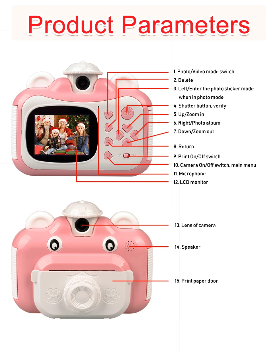 HD 1080P 12MP Lens Kids Instant Print Camera Children Polaroid With Thermal Photo Paper Photo Toys Camera For Birthday Gifts HD 1080P 12MP Lens Kids Instant Print Camera Children Polaroid With Thermal Photo Paper Photo Toys Camera For Birthday Gifts