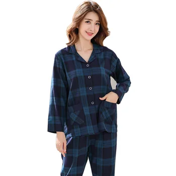 Autumn Cotton Women Sleep Pajama Sets Full Sleeve Length Loose Sleepwear Casual Breathable Button Cardigan Plaid Thin Nightwear 
Autumn Cotton Women Sleep Pajama Sets Full Sleeve Length Loose Sleepwear Casual Breathable Button Cardigan Plaid Thin Nightwear