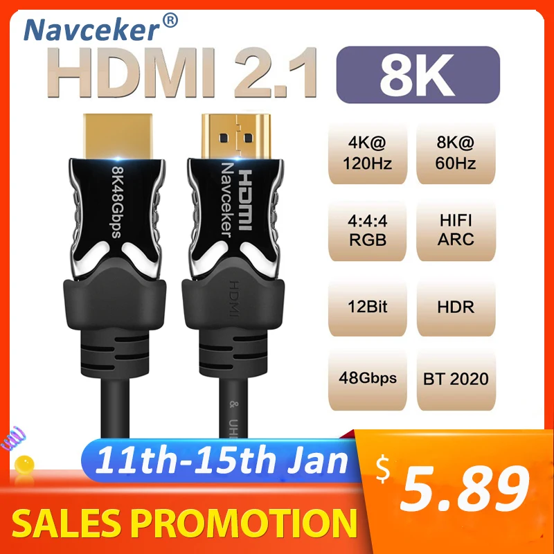 Кабель Navceker HDMI 2 1 4K 120 Гц 8K 60 48 Гбит/с|Кабели HDMI| |