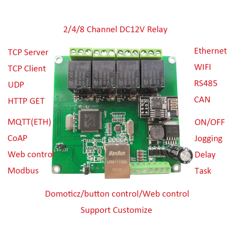Фото Четырехканальный реле Modbus MQTT CoAP wifi ethernet веб сервер rs485 can bus rfid - купить