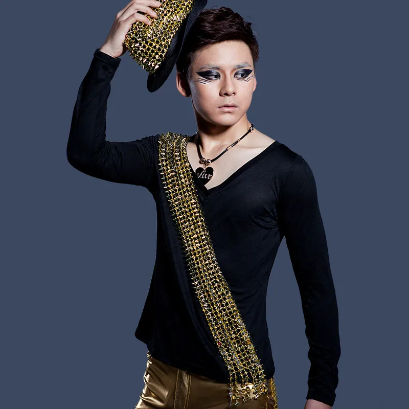 Men's Personality Slim long-sleeved Casual T-shirt Stage Dance outfit Bar Nightclub Male Singer Performance Costumes
Men's Personality Slim long-sleeved Casual T-shirt Stage Dance outfit Bar Nightclub Male Singer Performance Costumes