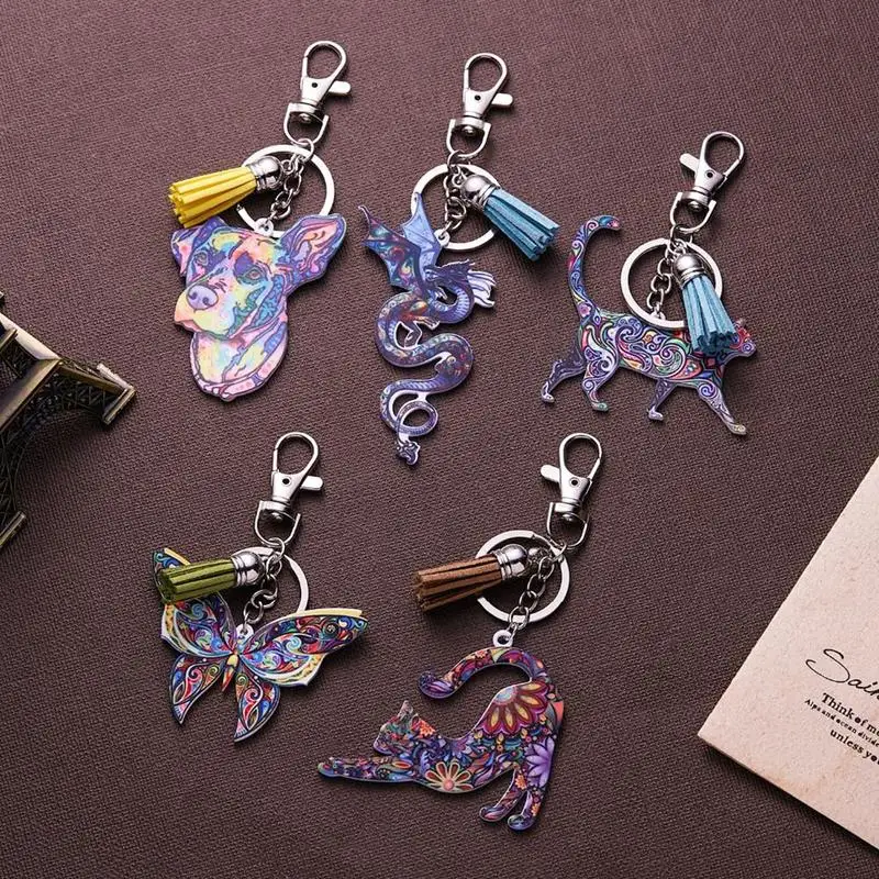 Charm Animal Keychain Acrylic Printing Flower Key Chain Butterfly Dragon Horse Cat Dog Pig Elephant Tassels Key Chains For Women
Charm Animal Keychain Acrylic Printing Flower Key Chain Butterfly Dragon Horse Cat Dog Pig Elephant Tassels Key Chains For Women