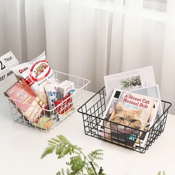 

Wrought Iron Storage Basket Bath Basket Rectangular Iron Snack Basket Desktop Debris Book Storage Baskets