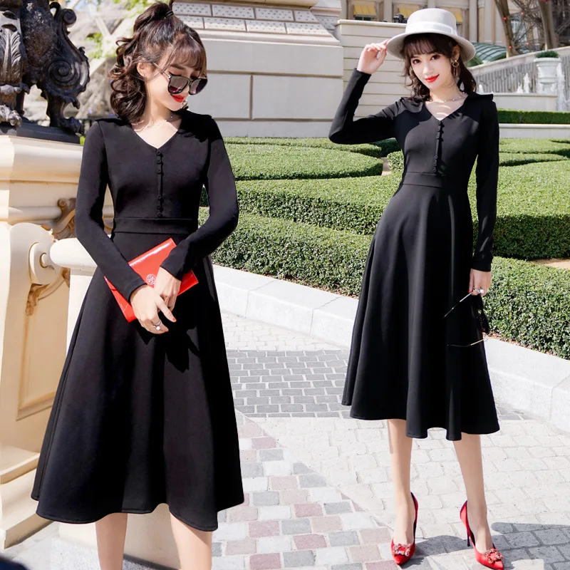 2019 Autumn And Winter New Style Semi-Stand Collar Long Sleeve Medium-length Dress A- line Dress
2019 Autumn And Winter New Style Semi-Stand Collar Long Sleeve Medium-length Dress A- line Dress